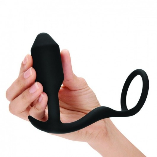 Черное эрекционное кольцо с анальным плагом Snug   Tug - b-Vibe - в Пензе купить с доставкой