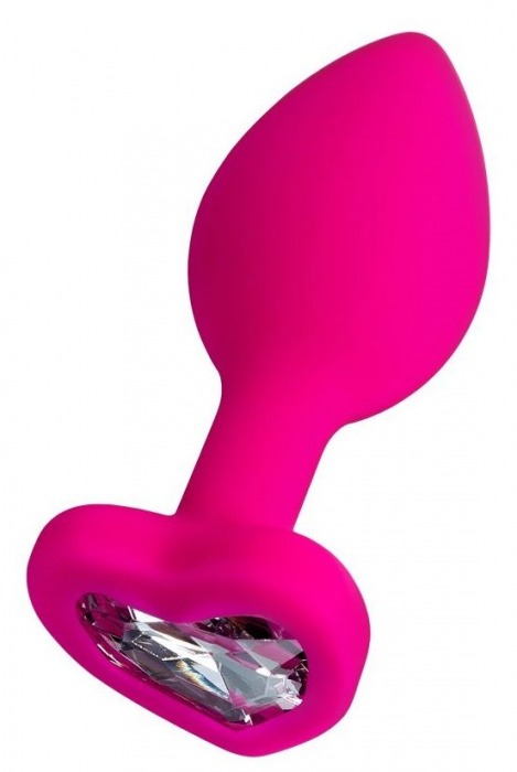 Розовая анальная втулка Diamond Heart с прозрачным кристаллом - 7 см. - ToyFa - купить с доставкой в Пензе