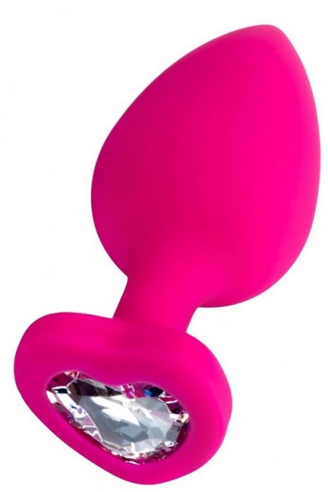 Розовая анальная втулка Diamond Heart с прозрачным кристаллом - 9,5 см. - ToyFa - купить с доставкой в Пензе