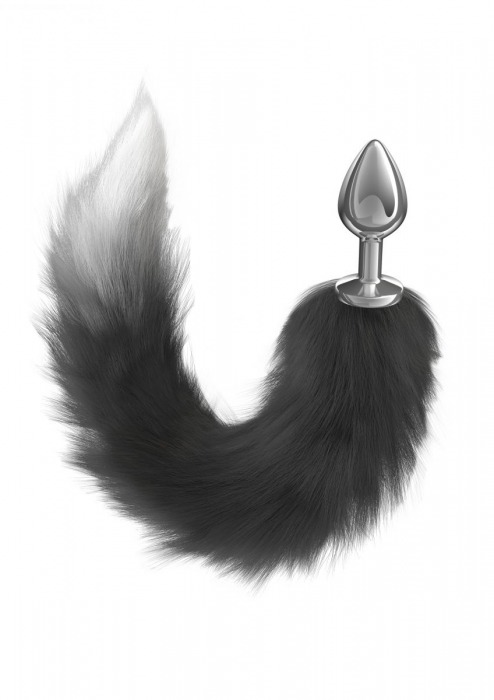 Серебристая анальная пробка с черным хвостом Starlit - Lola Games - купить с доставкой в Пензе