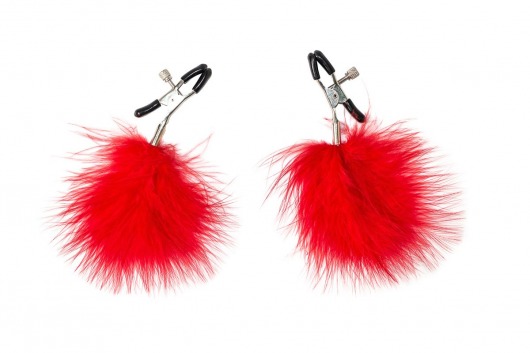 Зажимы на соски с красным пухом Euphoric - Lola Games - купить с доставкой в Пензе