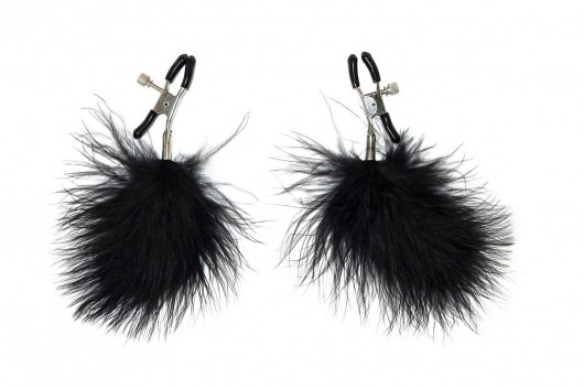 Зажимы на соски с черным пухом Euphoric - Lola Games - купить с доставкой в Пензе