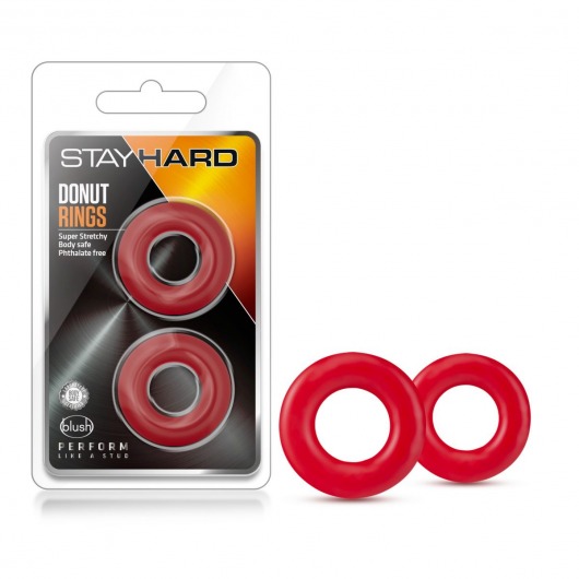 Набор из 2 красных эрекционных колец Stay Hard Donut Rings - Blush Novelties - в Пензе купить с доставкой