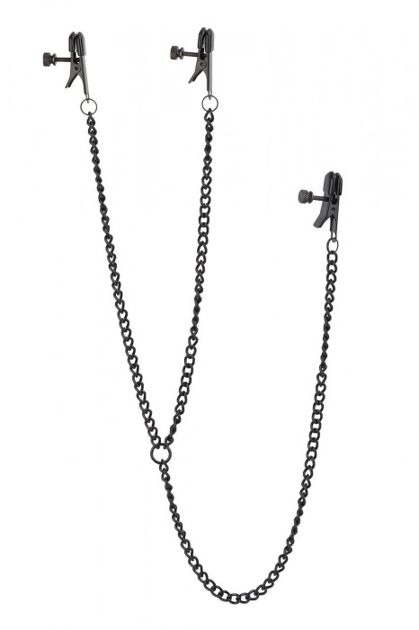 Черные зажимы на соски и клитор на цепочке DELUXE NIPPLE   CLIT CLAMPS - Dream Toys - купить с доставкой в Пензе