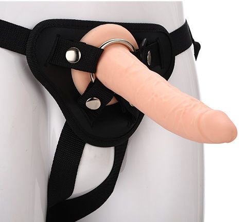 Телесный страпон на черных трусиках STRAP ON REAL DILDO - 20 см. - Dream Toys - купить с доставкой в Пензе