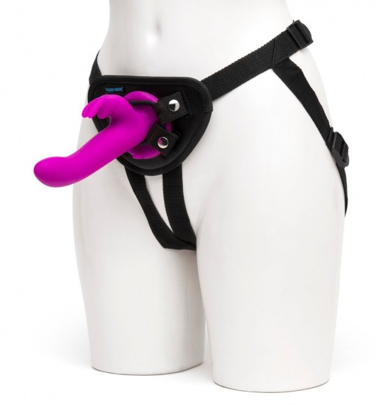 Лиловый страпон Rechargeable Vibrating Strap-On Harness Set - 17,6 см. - Happy Rabbit - купить с доставкой в Пензе