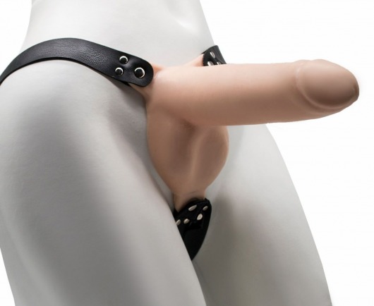 Пустотелый фаллопротез на ремешках с заклепками - 19,5 см. - LOVETOY (А-Полимер) - купить с доставкой в Пензе