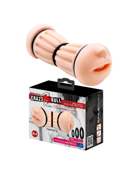 Телесный двусторонний мастурбатор Nancy - ротик и вагина - Baile - в Пензе купить с доставкой