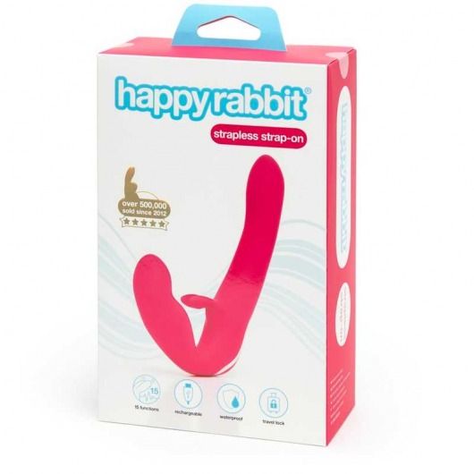 Ярко-розовый безремневой страпон Rechargeable Vibrating Strapless Strap-On - Happy Rabbit - купить с доставкой в Пензе