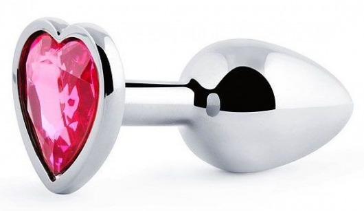 Серебристая анальная пробка с малиновым кристаллом-сердечком - 7 см. - Anal Jewelry Plug - купить с доставкой в Пензе