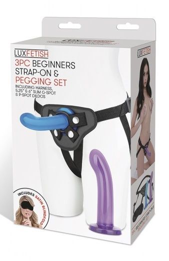 Страпон унисекс Beginners Strap-On с 2 насадками - 15 и 13 см. - Lux Fetish - купить с доставкой в Пензе