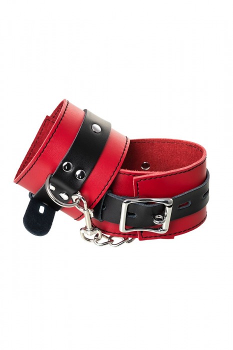 Красно-черные оковы на ноги из кожи - ToyFa - купить с доставкой в Пензе