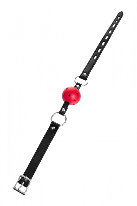 Красный кляп-шар на черных ремешках - ToyFa - купить с доставкой в Пензе