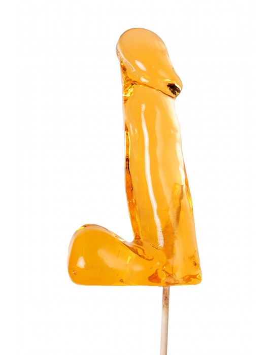 Оранжевый леденец в форме пениса со вкусом аморетто - Sosuчki - купить с доставкой в Пензе