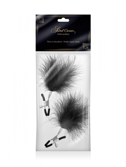 Зажимы на соски с черными пуховыми кисточками Sweet Caress Feather Nipple Clumps - Sweet Caress - купить с доставкой в Пензе