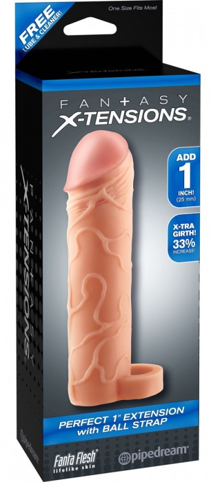 Телесная насадка с кольцом Perfect 1 Extension with Ball Strap - 17 см. - Pipedream - в Пензе купить с доставкой
