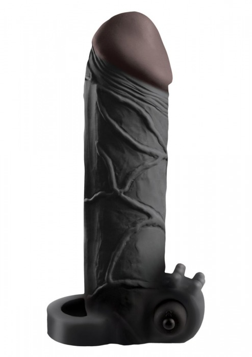 Чёрная вибронасадка с кольцом Vibrating Real Feel 2 Extension - 16 см. - Pipedream - в Пензе купить с доставкой