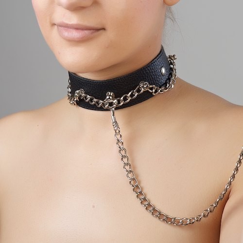 Чёрный ошейник из натуральной кожи - Sitabella - купить с доставкой в Пензе