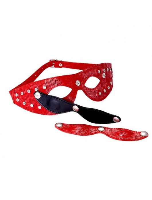 Красная кожаная маска со съёмными шорами - Sitabella - купить с доставкой в Пензе