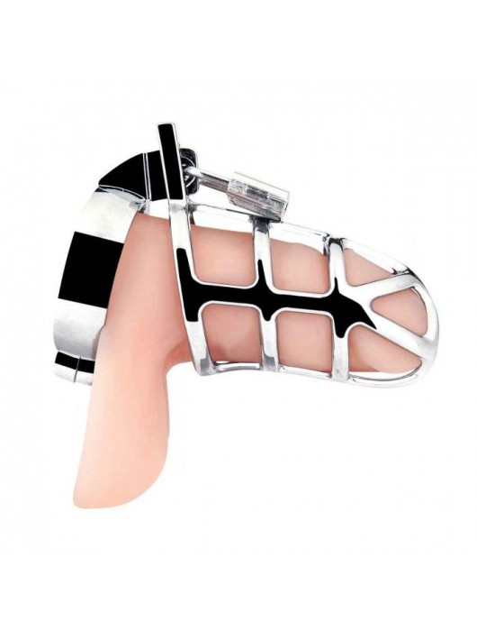 Серебристая металлическая клетка для члена с замком Enslave Cock Cage - BlueLine - купить с доставкой в Пензе