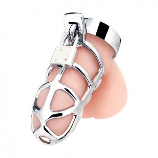 Серебристая металлическая клетка для члена с замком Enslave Cock Cage - BlueLine - купить с доставкой в Пензе