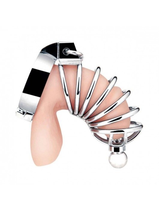 Серебристая клетка для члена Urethral Play Cage - BlueLine - купить с доставкой в Пензе