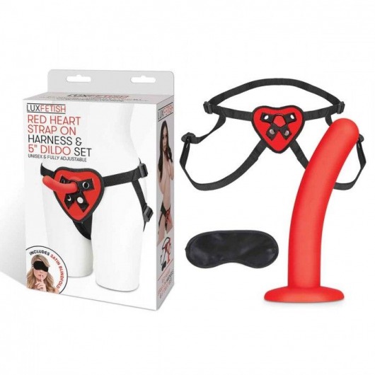 Красный поясной фаллоимитатор Red Heart Strap on Harness   5in Dildo Set - 12,25 см. - Lux Fetish - купить с доставкой в Пензе
