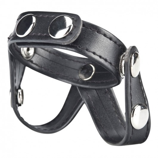 Кольцо на пенис с разделителем мошонки из искусственной кожи на клепках V-STYLE COCK RING - BlueLine - в Пензе купить с доставкой