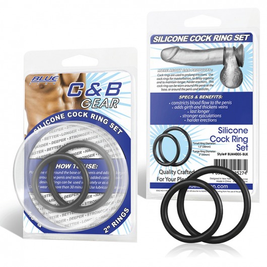 Набор из двух черных силиконовых колец разного диаметра SILICONE COCK RING SET - BlueLine - в Пензе купить с доставкой