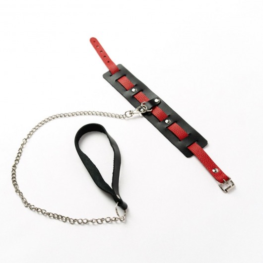 Черный ошейник с красным ремешком и поводком - Crazy Handmade - купить с доставкой в Пензе
