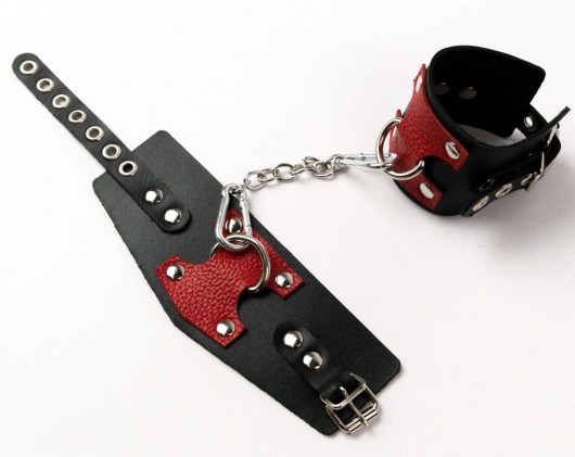 Черные кожаные оковы с красными вставками - Crazy Handmade - купить с доставкой в Пензе