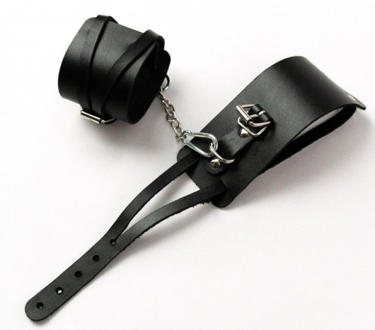 Черные кожаные оковы с креплением в виде веревочек - Crazy Handmade - купить с доставкой в Пензе
