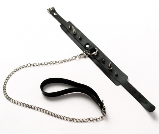 Черный ошейник с шипами и поводком - Crazy Handmade - купить с доставкой в Пензе