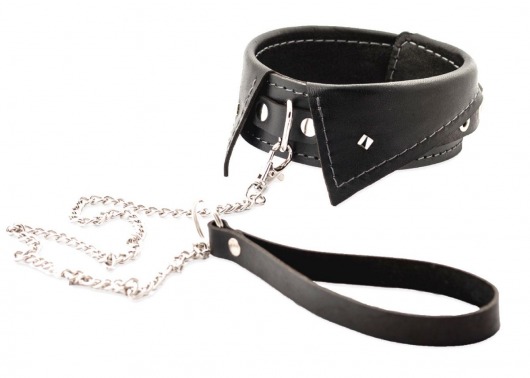 Черный ошейник-воротничок с металлическим поводком - Crazy Handmade - купить с доставкой в Пензе