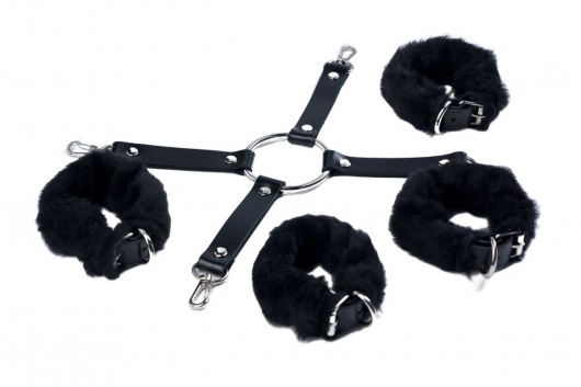 Черный набор для фиксации со съемными меховыми опушками - Лунный свет - купить с доставкой в Пензе