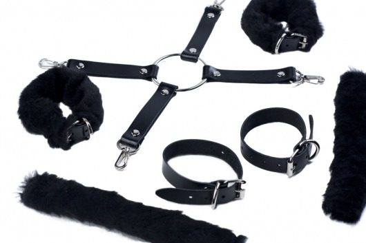 Черный набор для фиксации со съемными меховыми опушками - Лунный свет - купить с доставкой в Пензе