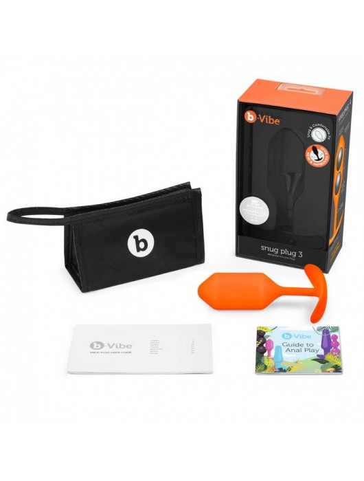 Оранжевая пробка для ношения B-vibe Snug Plug 3 - 12,7 см. - b-Vibe