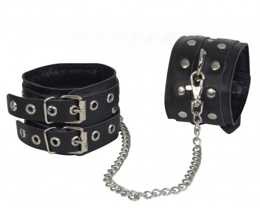 Чёрные кожаные оковы, соединенные цепочкой - Sitabella - купить с доставкой в Пензе