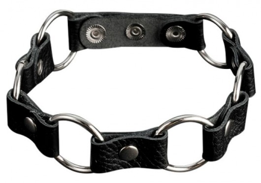 Кожаный черный ошейник с кольцами - Sitabella - купить с доставкой в Пензе