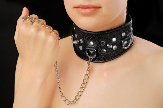 Чёрный ошейник из кожи - Sitabella - купить с доставкой в Пензе