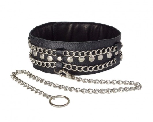 Чёрный ошейник с цепочками и поводком - Sitabella - купить с доставкой в Пензе