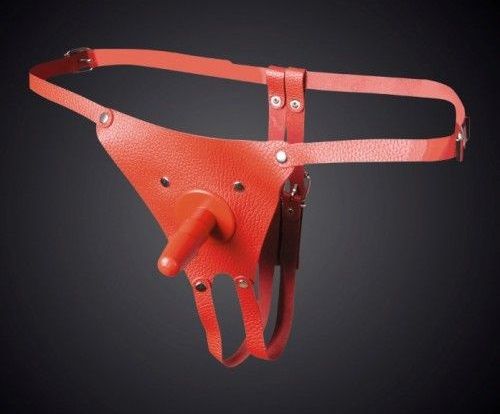 Красные кожаные универсальные трусики со штырьком для насадок - Sitabella - купить с доставкой в Пензе