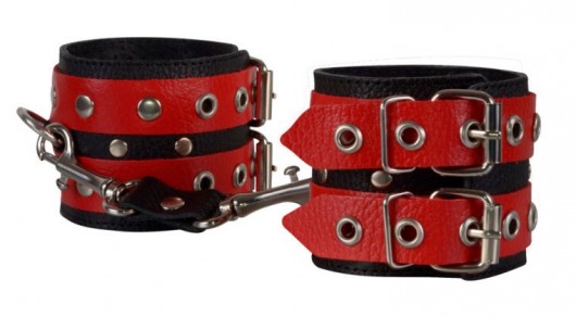 Красно-чёрные наручники из кожи - Sitabella - купить с доставкой в Пензе
