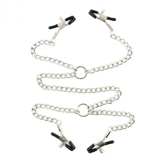 Серебристые зажимы для сосков и половых губ на тонкой цепочке - Notabu - купить с доставкой в Пензе