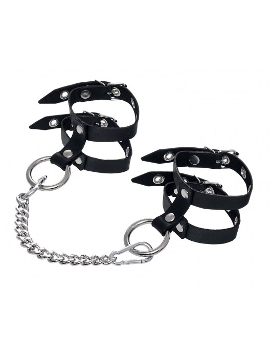 Черные однослойные кожаные оковы из двух ремешков - Pecado - купить с доставкой в Пензе