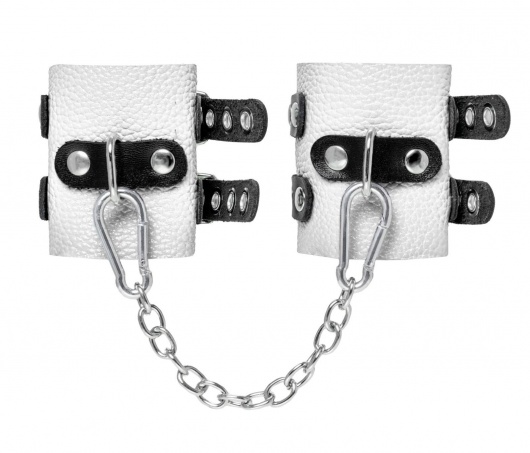 Бело-черные наручники с двумя ремешками и люверсами - Pecado - купить с доставкой в Пензе