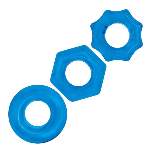 Комплект из трех голубых колец для эрекции 3-Pack Nuts   Bolts Stretch Cock Ring Set - BlueLine - в Пензе купить с доставкой