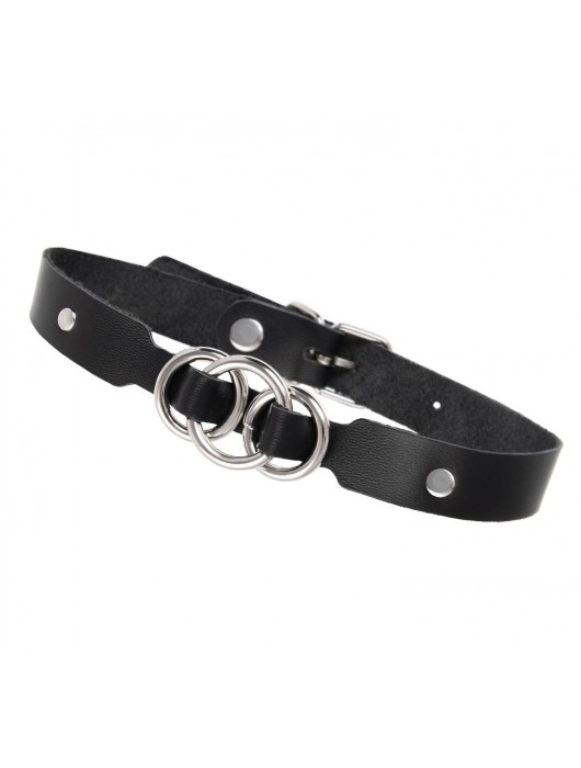 Черный кожаный ошейник со связанными кольцами - Pecado - купить с доставкой в Пензе