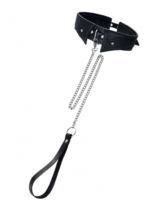 Черный кожаный ошейник-воротник с поводком - Pecado - купить с доставкой в Пензе