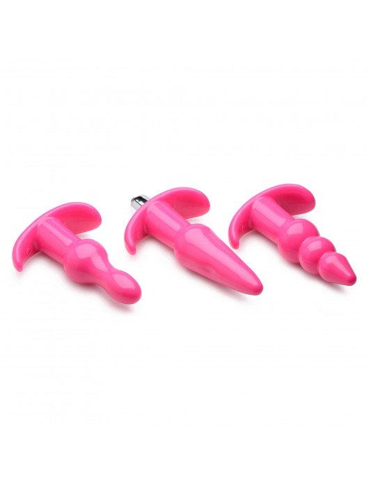 Набор из 3 розовых анальных пробок с вибропулей Thrill Trio Anal Plug Set - XR Brands